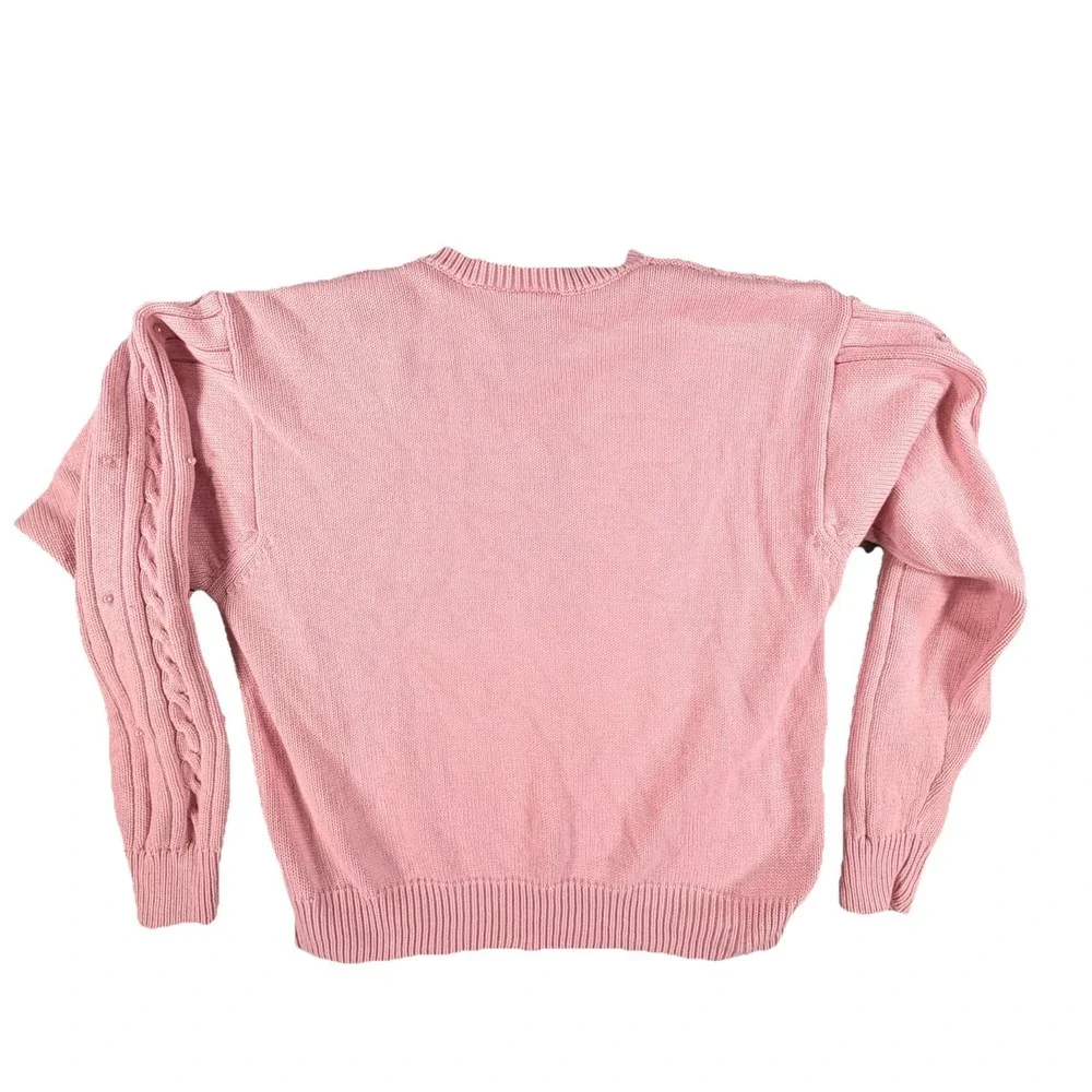 Vintage Liz‎ Sport Floral Pink Pearls Cable Knit Sweater Cottage Core Sweater M
